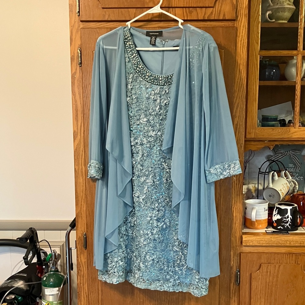 Jessica Howard Dusty Blue Embellished Dress with Jacket